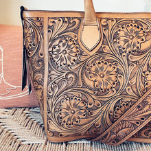 Load image into Gallery viewer, Calf Creek Hand Tooled Leather Shoulder Tote Bag
