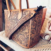 Load image into Gallery viewer, Calf Creek Hand Tooled Leather Shoulder Tote Bag
