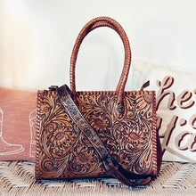 Load image into Gallery viewer, Golden Hand Tooled Leather Tote Bag
