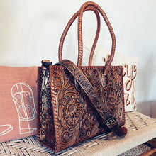 Load image into Gallery viewer, Golden Hand Tooled Leather Tote Bag
