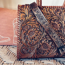Load image into Gallery viewer, Golden Hand Tooled Leather Tote Bag
