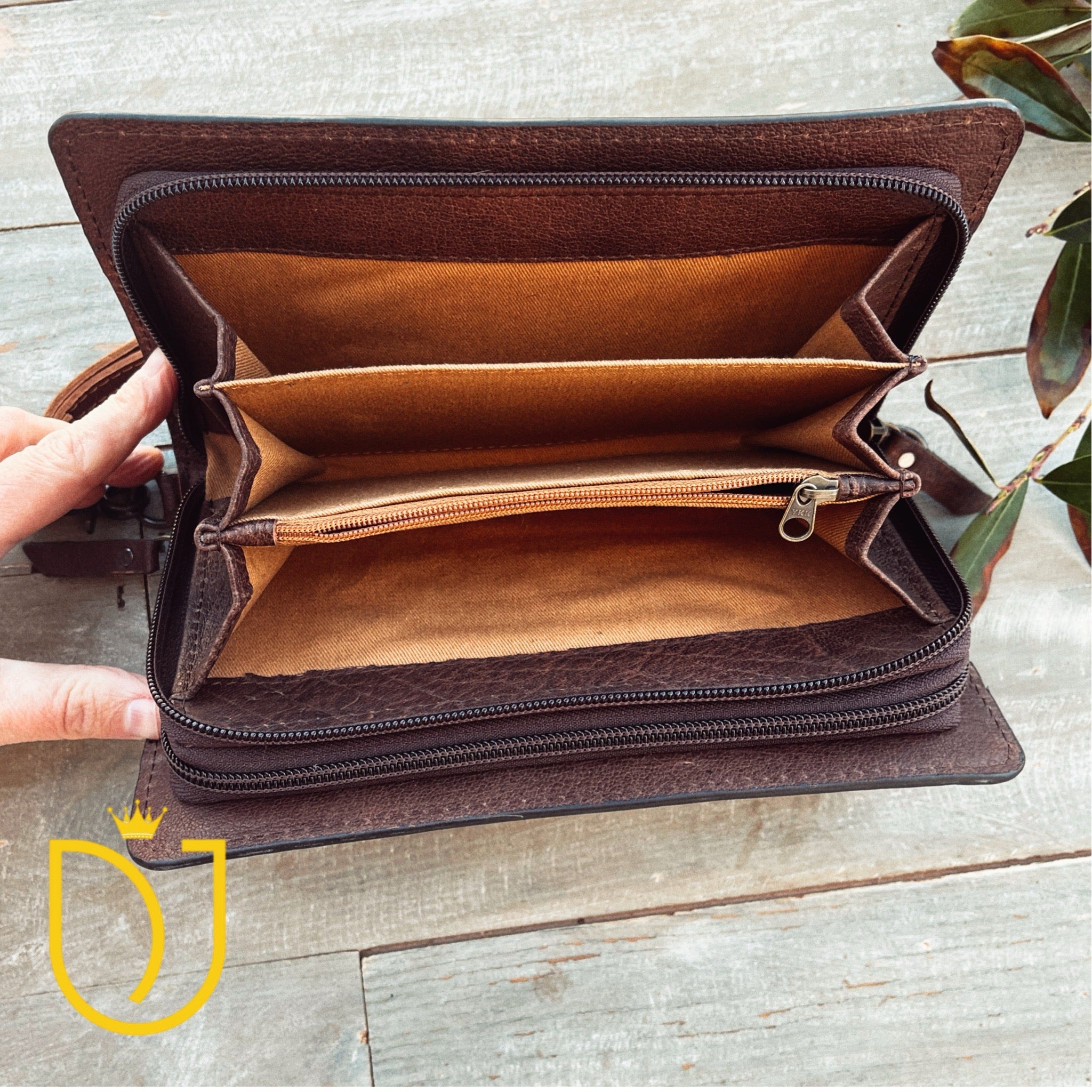Boho Bloom Hand Tooled Leather Crossbody Wallet