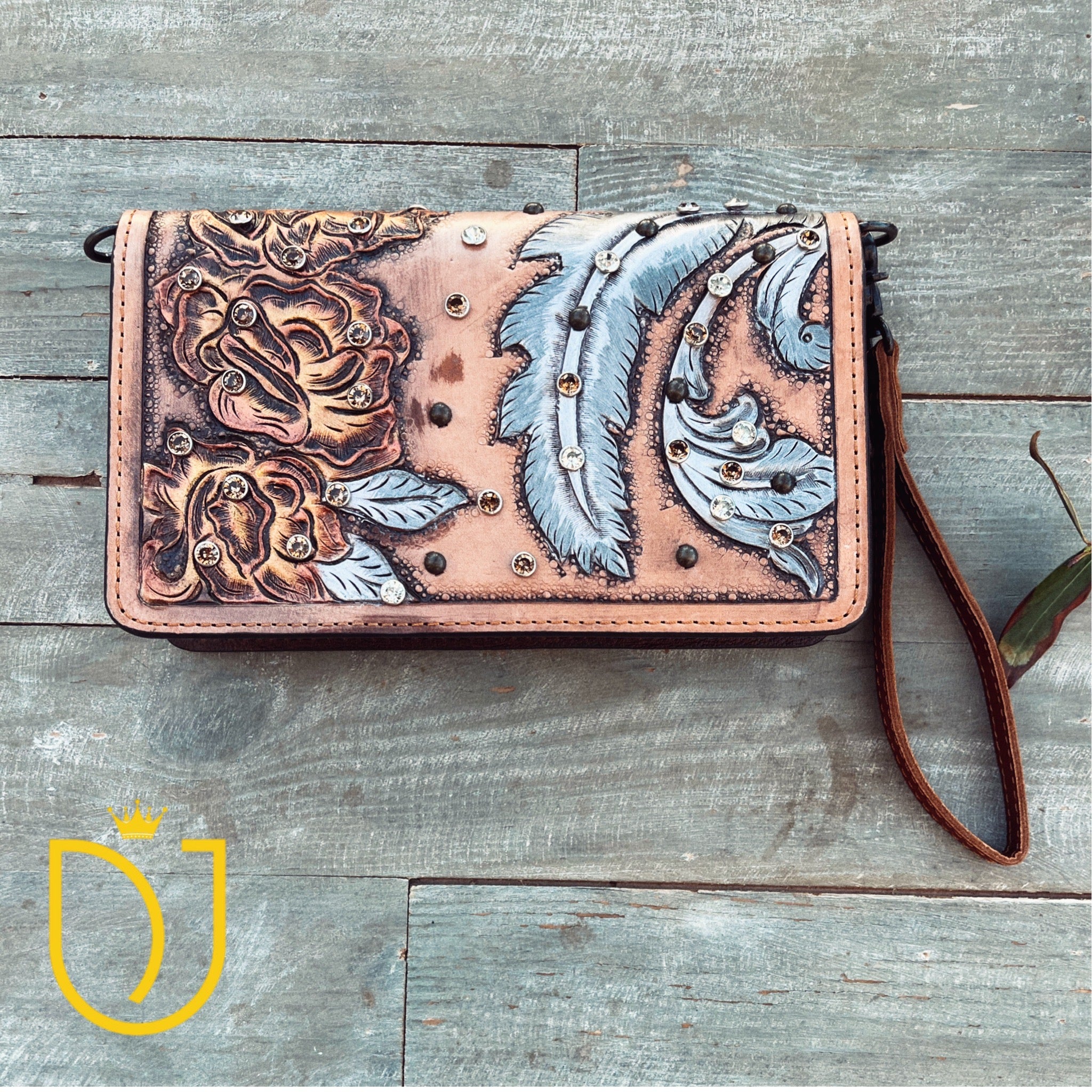 Boho Bloom Hand Tooled Leather Crossbody Wallet