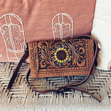 Load image into Gallery viewer, Memphis Sunflower Western Leather Crossbody Wallet Purse
