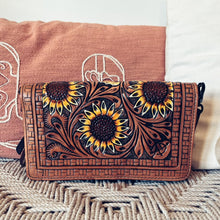 Load image into Gallery viewer, Memphis Sunflower Western Leather Crossbody Wallet Purse

