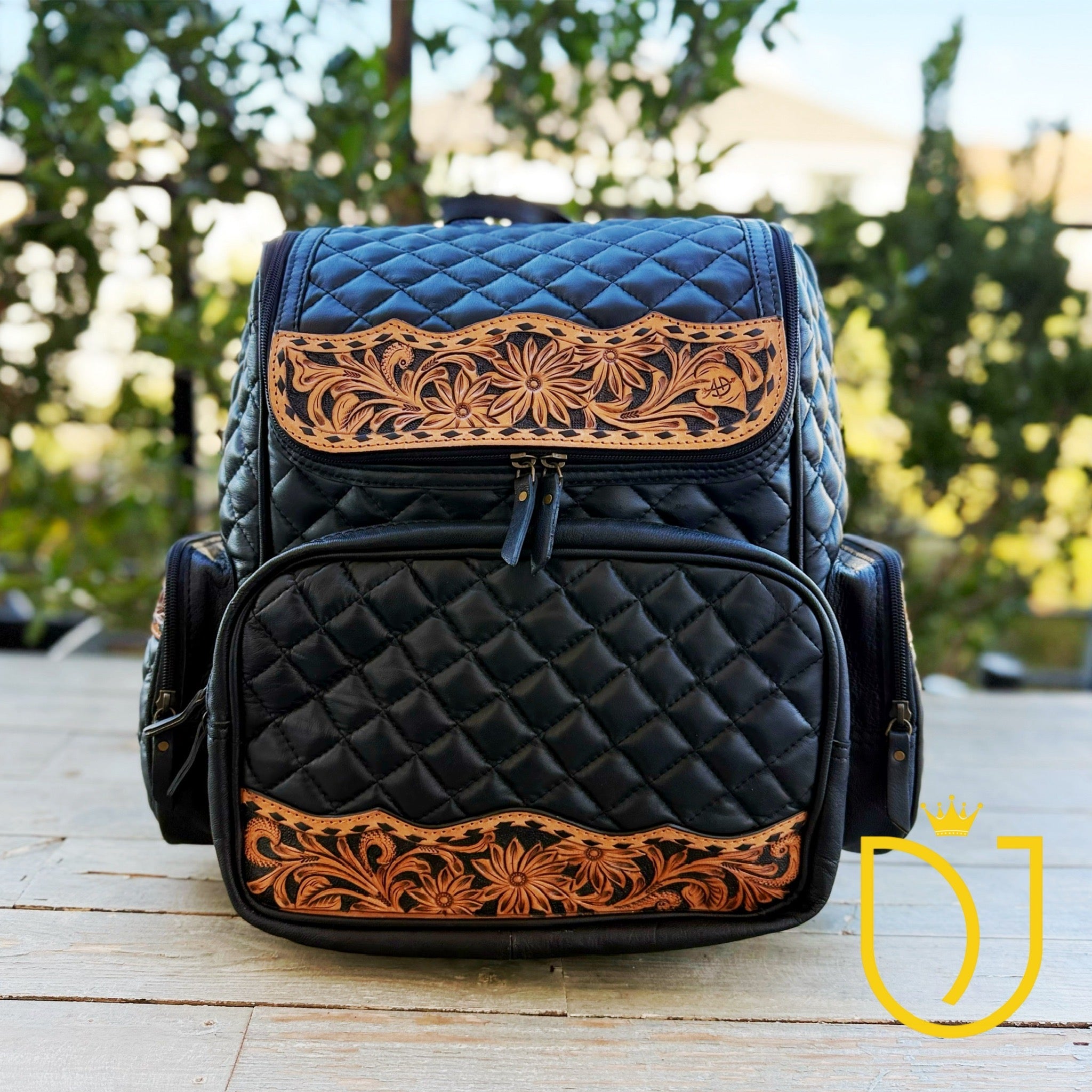 brown quilted leather backpack Jude Creek Western Leather Backpack