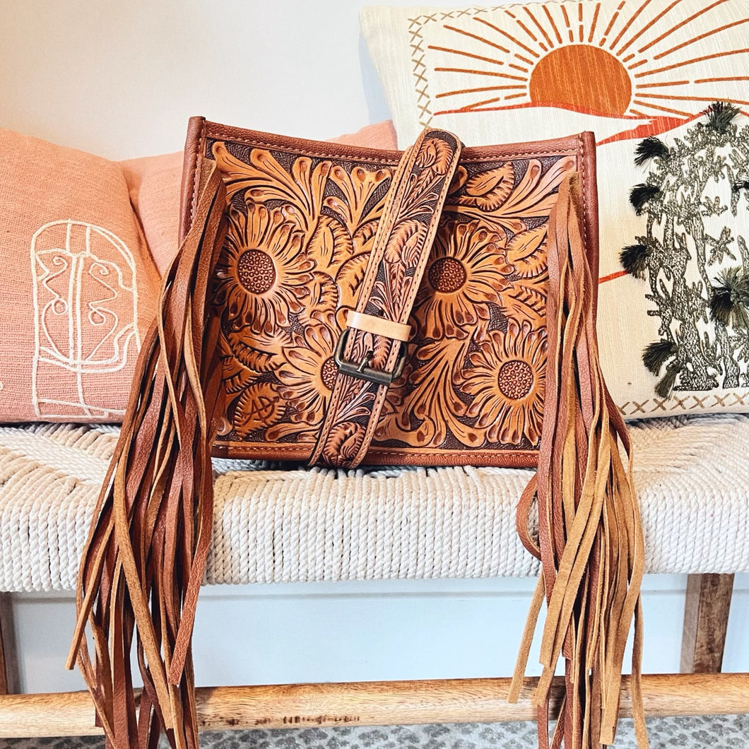 Gardendale Hand Tooled Leather Crossbody Purse