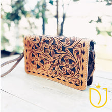 Load image into Gallery viewer, Canyon Breeze Hand Tooled Leather Crossbody Wallet
