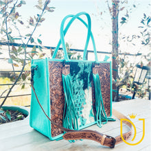 Load image into Gallery viewer, Crocodile Embossed Hand Tooled Leather Tote Bag
