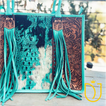 Load image into Gallery viewer, Crocodile Embossed Hand Tooled Leather Tote Bag
