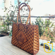 Load image into Gallery viewer, Golden Mustang Quilted Leather Tote Bag
