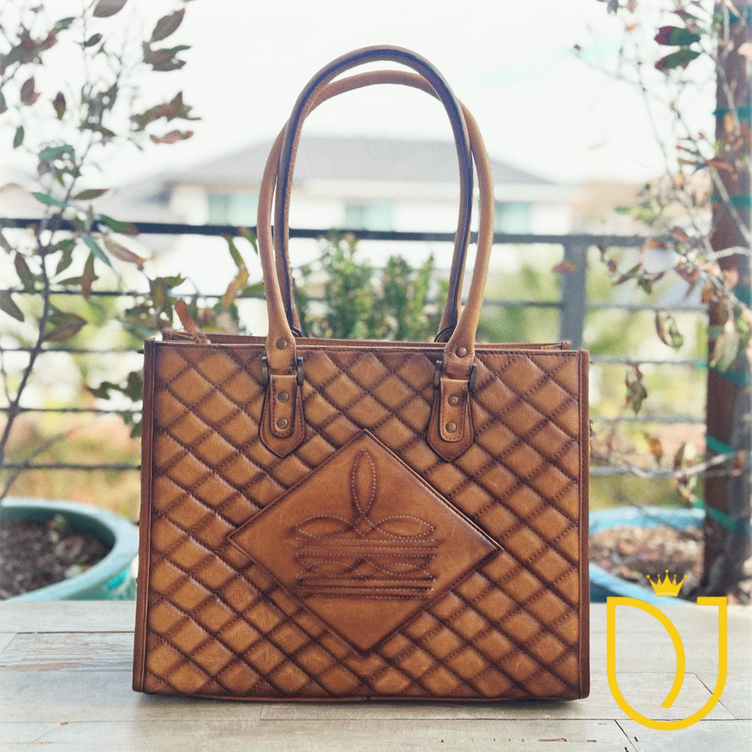 Golden Mustang Quilted Leather Tote Bag