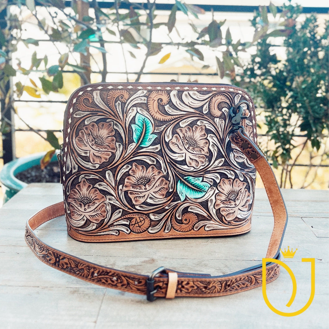 Outlaw Sunset Hand Tooled Leather Crossbody Purse