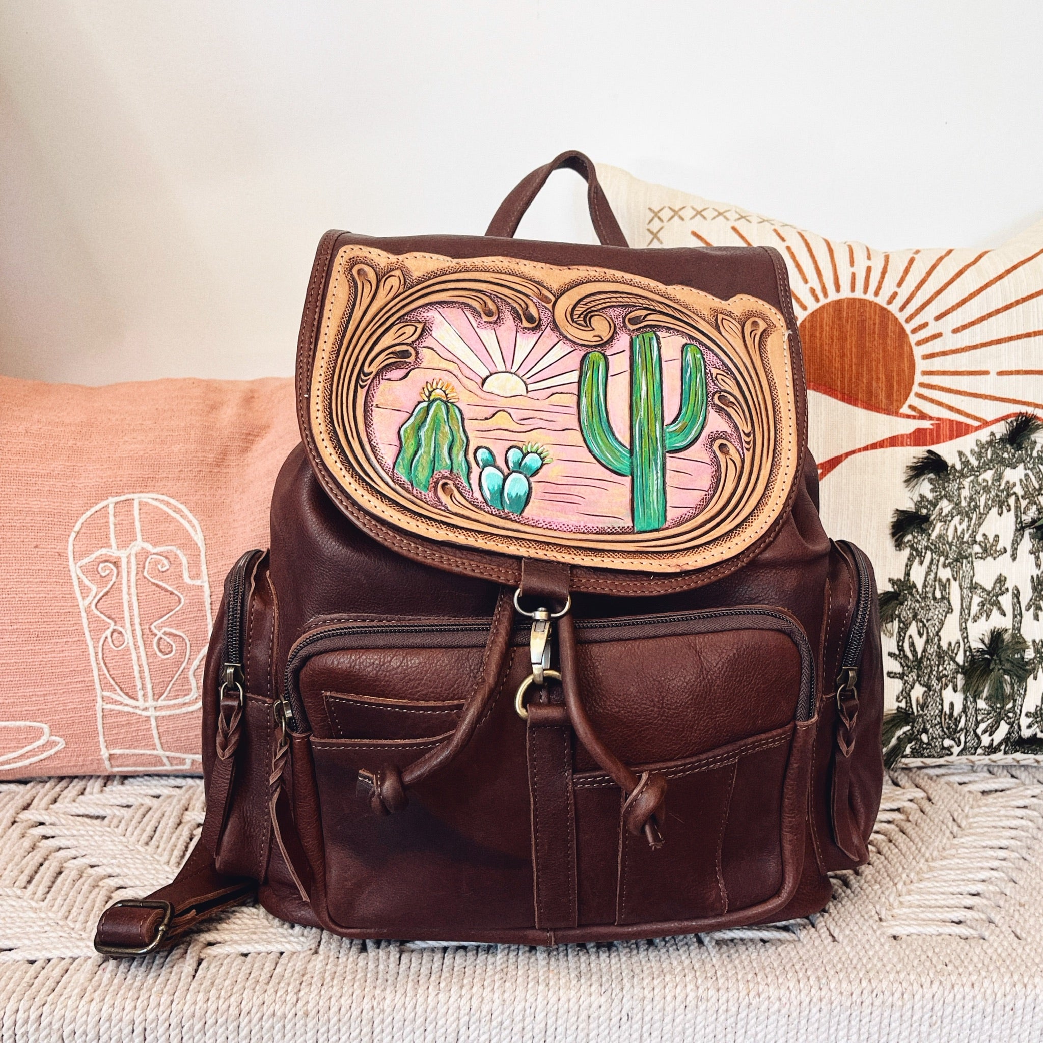 Buy Hand Tooled Western Leather Backpack Purse at Dodi Jo s