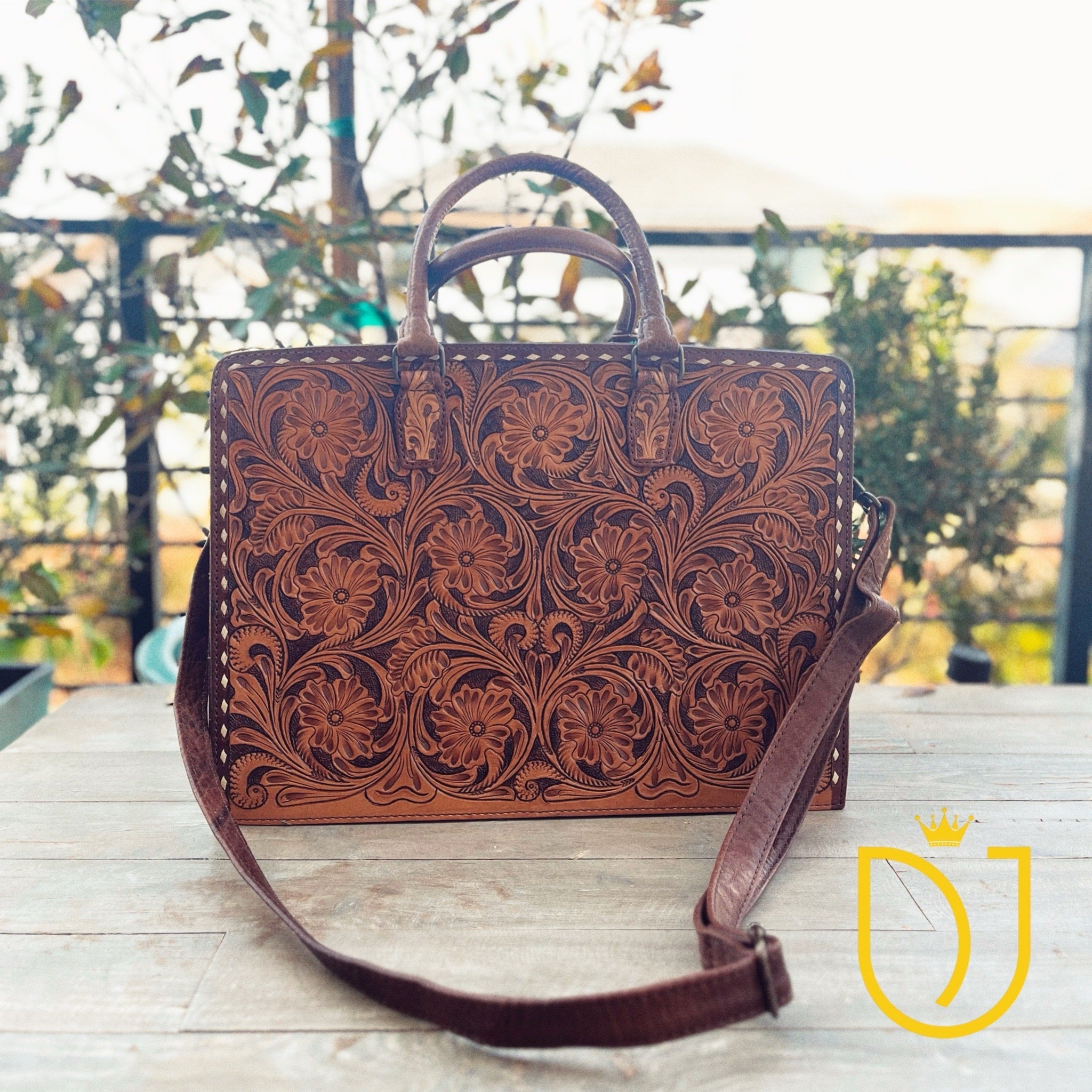 Deer Lodge Hand Tooled Leather Tote Bag - Shop Dodi Jo's
