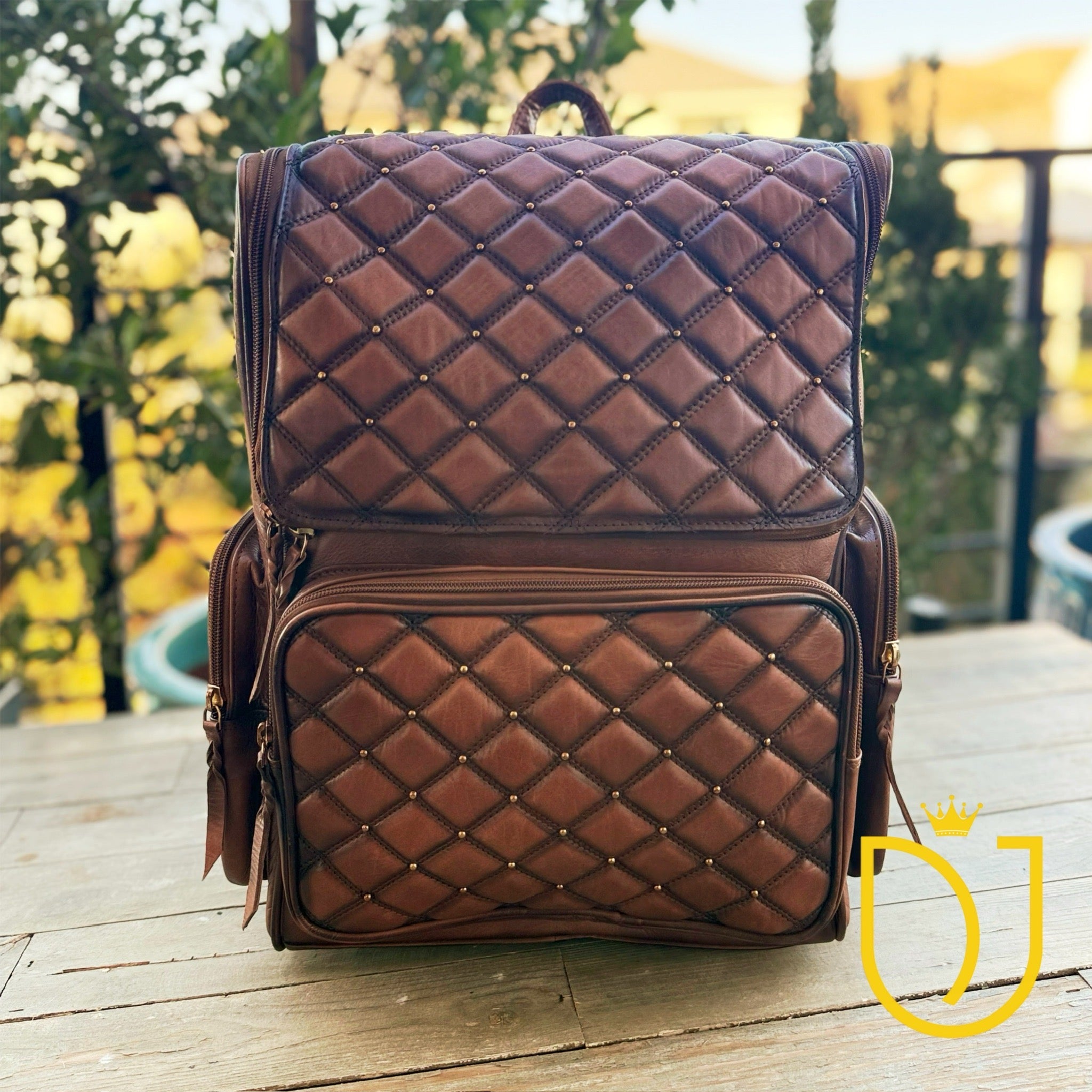 brown quilted leather backpack Fynn Creek Leather Backpack