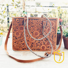 Load image into Gallery viewer, Dakota Hills Hand Tooled Leather Tote Bag
