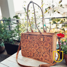 Load image into Gallery viewer, Dakota Hills Hand Tooled Leather Tote Bag
