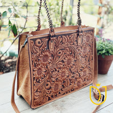 Load image into Gallery viewer, Dakota Hills Hand Tooled Leather Tote Bag
