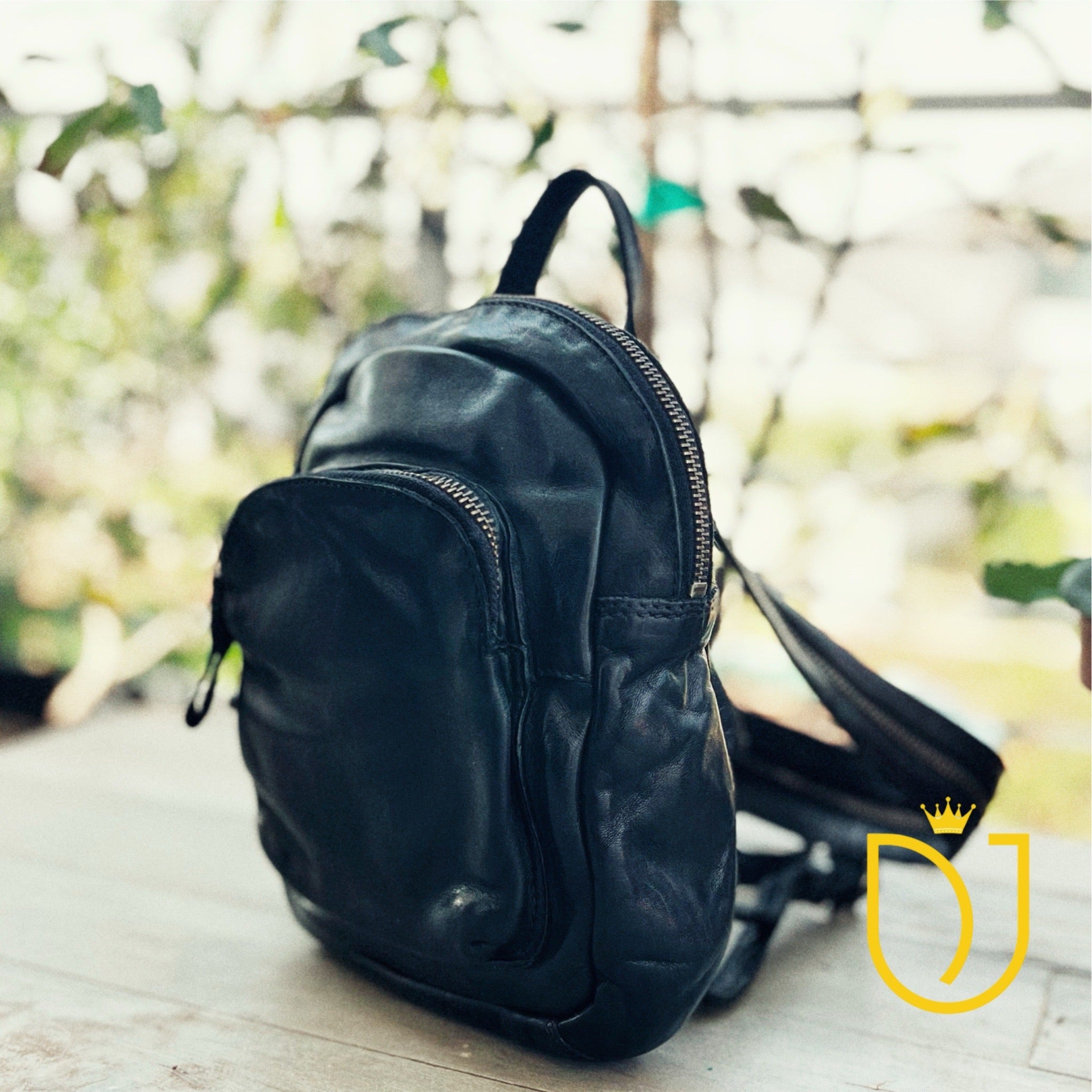 best small leather backpack Milltown Black Mini Italian leather Backpack