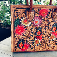Load image into Gallery viewer, Spring Blooms Medium Hand Tooled Leather Purse
