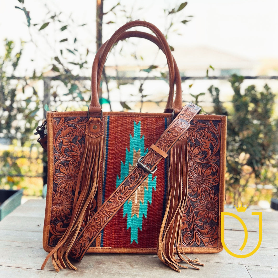 The Durant Hand Tooled Leather Shoulder Tote Bag