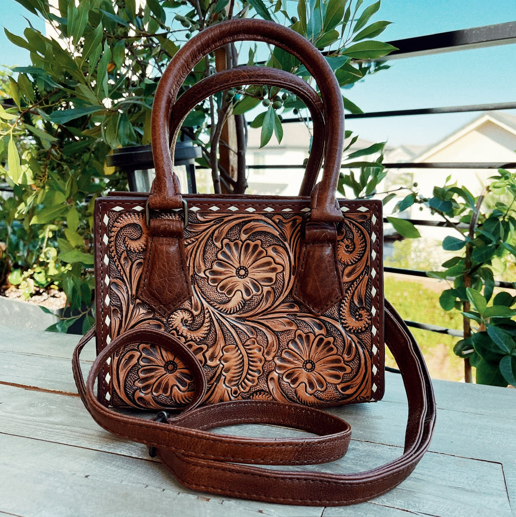 Melba Hand Tooled Leather Tote Bag