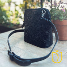 Load image into Gallery viewer, Midnight Mustang Hand Tooled Leather Crossbody Purse

