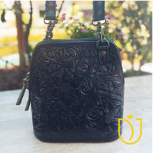 Load image into Gallery viewer, Midnight Mustang Hand Tooled Leather Crossbody Purse
