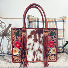 Load image into Gallery viewer, Spring Blooms Tan Hand Tooled Leather Tote Bag
