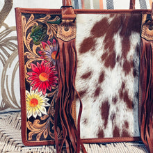 Load image into Gallery viewer, Spring Blooms Tan Hand Tooled Leather Tote Bag
