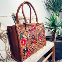 Load image into Gallery viewer, Spring Blooms Rachel Hand Tooled Leather Tote Bag
