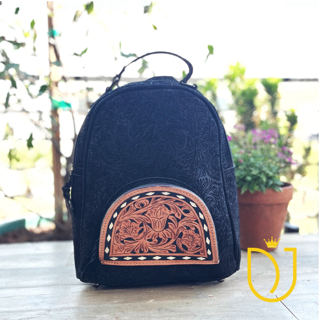 Black Velvet Leather Backpack Purse
