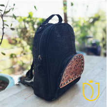 Load image into Gallery viewer, Black Velvet Leather Backpack Purse

