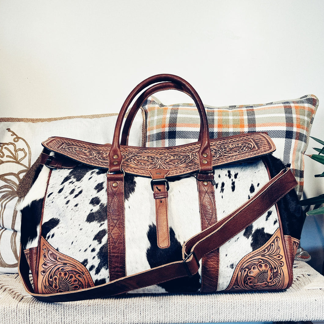 Beech Grove Western Leather Weekender Duffel Bag