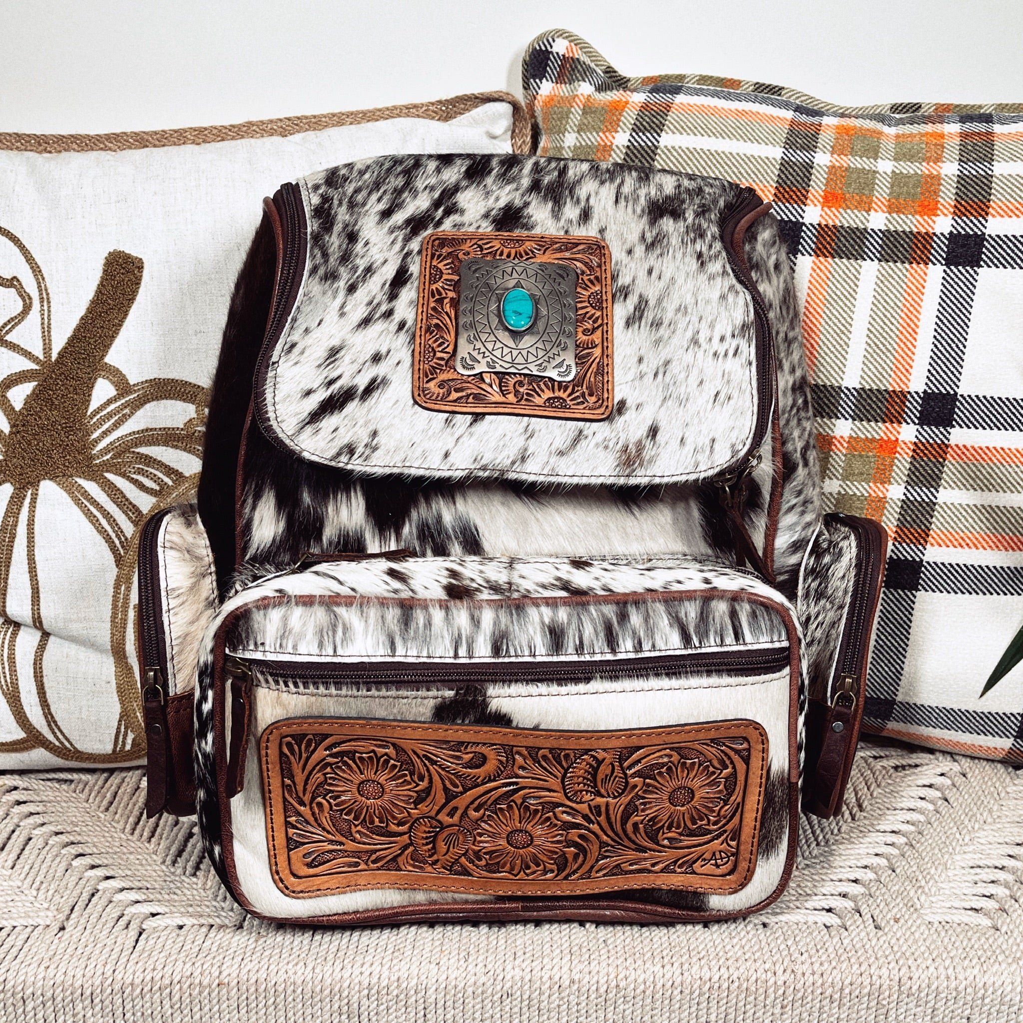 American Darling Backpack Hand Tooled Hair On Genuine Leather W. Women