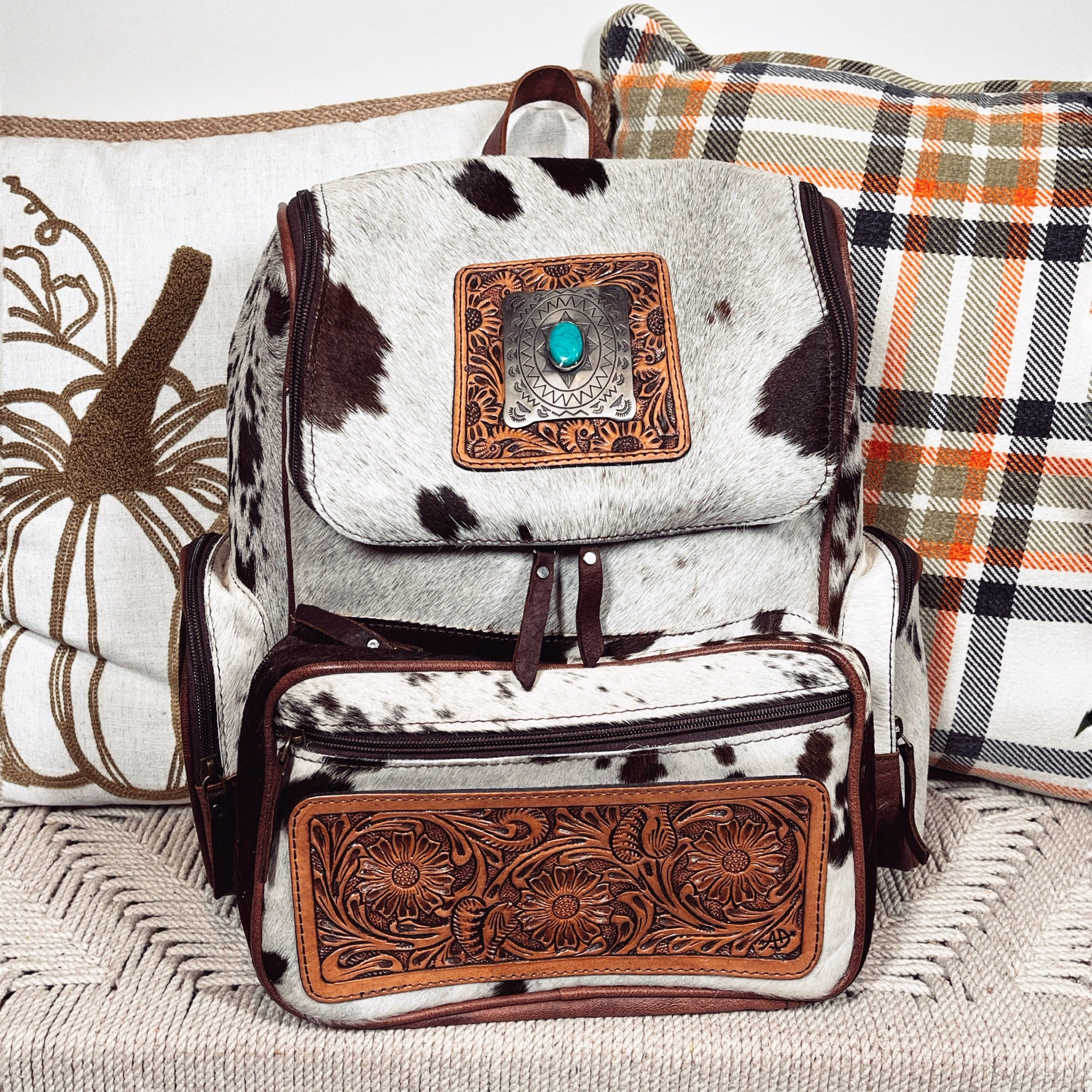 daviny leather backpack American Darling Backpack Hand Tooled Hair On Genuine Leather W. Women