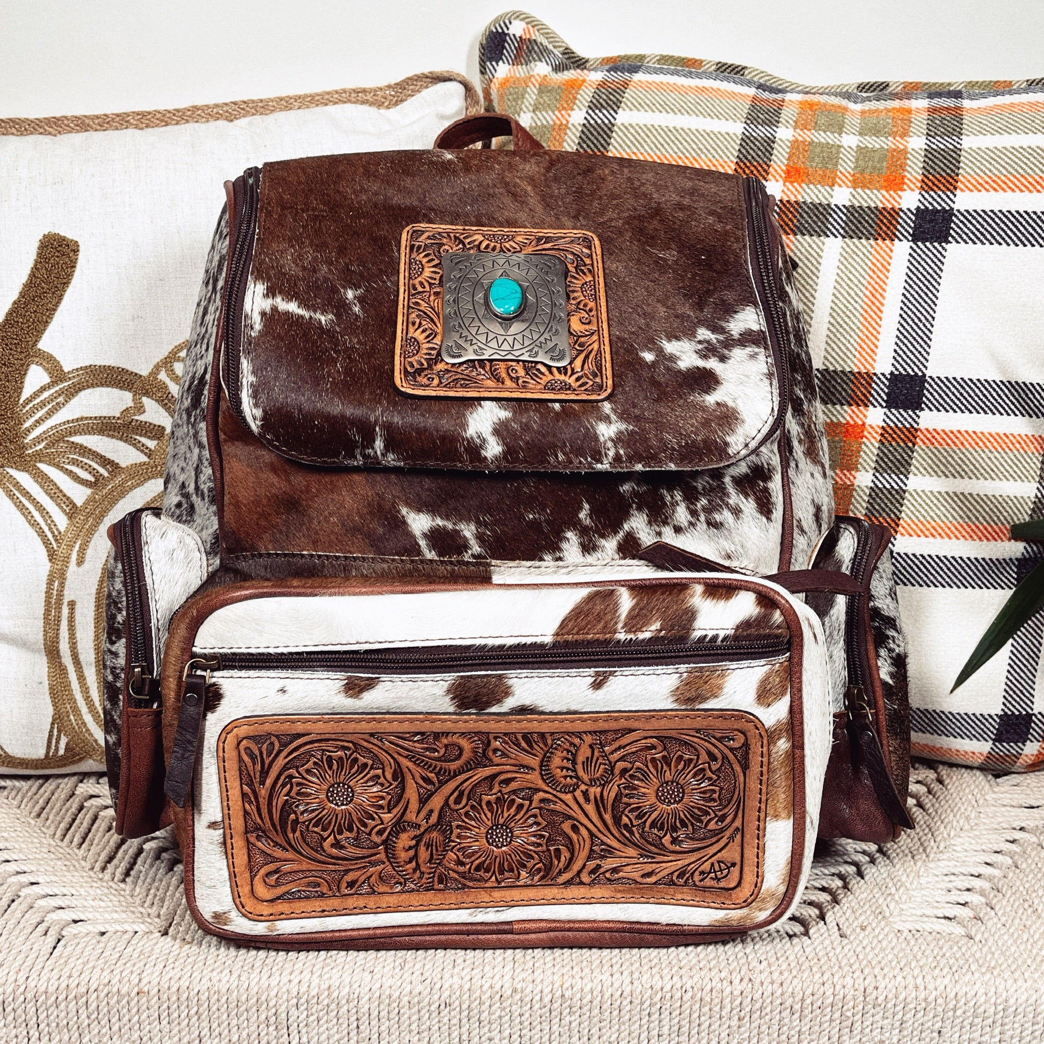 American Darling Backpack Hand Tooled Hair On Genuine Leather W. Women