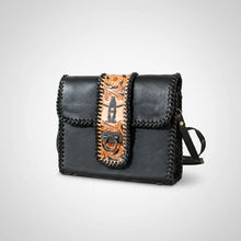 Load image into Gallery viewer, HLSR Genuine Hand Tooled Black Leather Crossbody Bag
