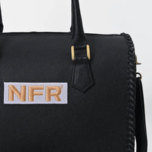 Load image into Gallery viewer, Dennison black leather NFR speedy bag with hand-braided detailing and Wrangler Las Vegas 2026 charm
