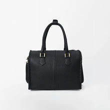 Load image into Gallery viewer, Dennison black leather NFR speedy bag with hand-braided detailing and Wrangler Las Vegas 2026 charm
