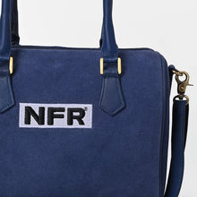 Load image into Gallery viewer, Lockhart navy suede Western speedy bag with NFR embroidered patch and rolled handles
