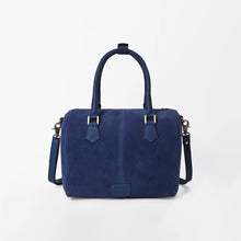 Load image into Gallery viewer, Lockhart navy suede Western speedy bag with NFR embroidered patch and rolled handles

