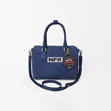 Load image into Gallery viewer, Lockhart navy suede Western speedy bag with NFR embroidered patch and rolled handles

