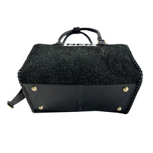 Load image into Gallery viewer, Poppino black floral-embossed suede speedy bag with NFR patch and PRORODEO charm

