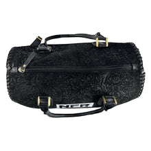Load image into Gallery viewer, Poppino black floral-embossed suede speedy bag with NFR patch and PRORODEO charm
