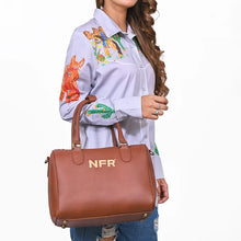 Load image into Gallery viewer, Cervi brown pebbled leather NFR speedy bag with PRORODEO leather charm and removable strap
