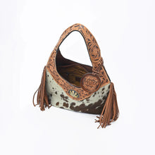 Load image into Gallery viewer, Appaloosa hobo open, showing the lined interior with zip pocket
