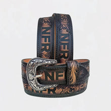 Load image into Gallery viewer, Boone Official PRCA &amp; NFR Licensed Collection®️ Black Tan Floral Tooled Leather Belt
