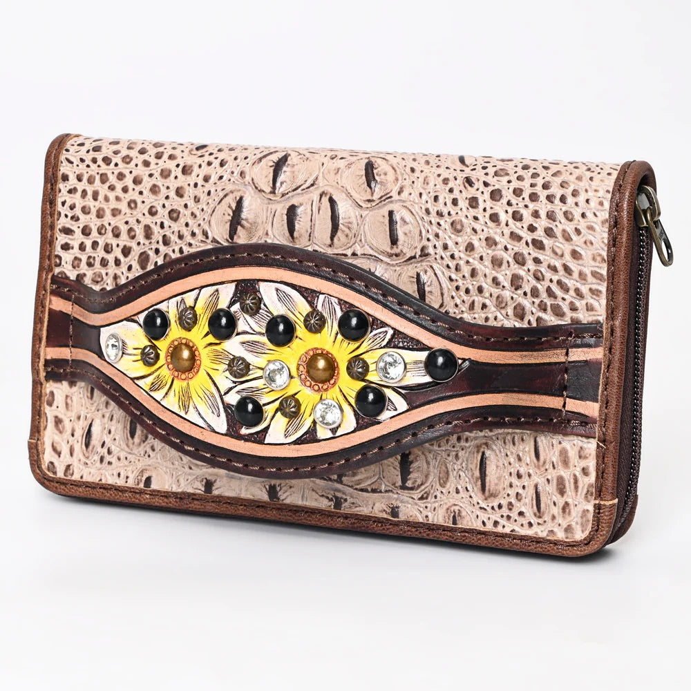 Daisy Coyote Embossed Leather Wallet